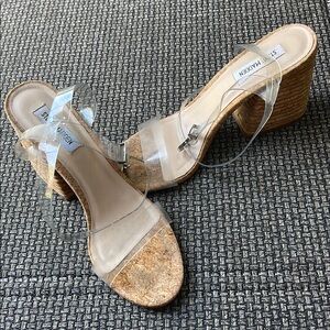 Steve Madden Merritt Clear Strap Block Heel Sandals with Cork Texture